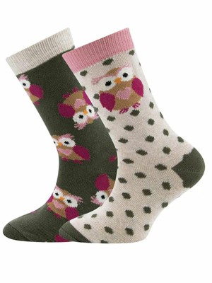 Ewers kindersokken uilen beige - groen - 2-pack maat 27-30 from Lotika