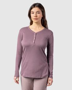 Pyjamashirt dames katoen Violera - mauve via Lotika