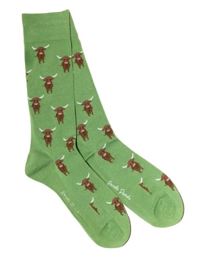 Swole Panda bamboesokken met Schotse hooglanders – groen from Lotika