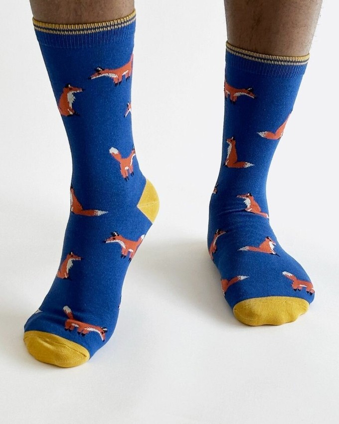 Thought bamboe herensokken met vossen navy from Lotika