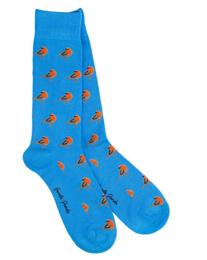 Swole Panda bamboesokken met roodborstjes – blauw from Lotika