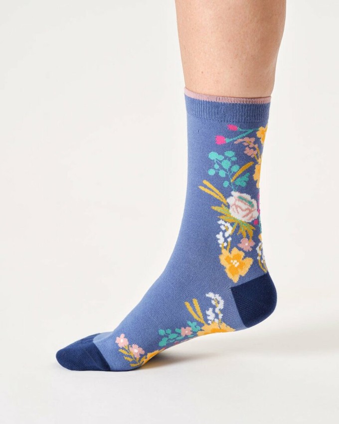 Dames sokken bio-katoen climbing floral - denim blue from Lotika