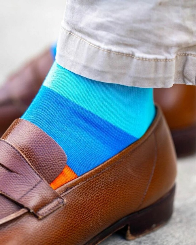 Brede gestreepte bamboe sokken heren - oranje blauw from Lotika