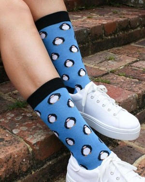 Swole Panda bamboe heren sokken pinguïn - blauw from Lotika