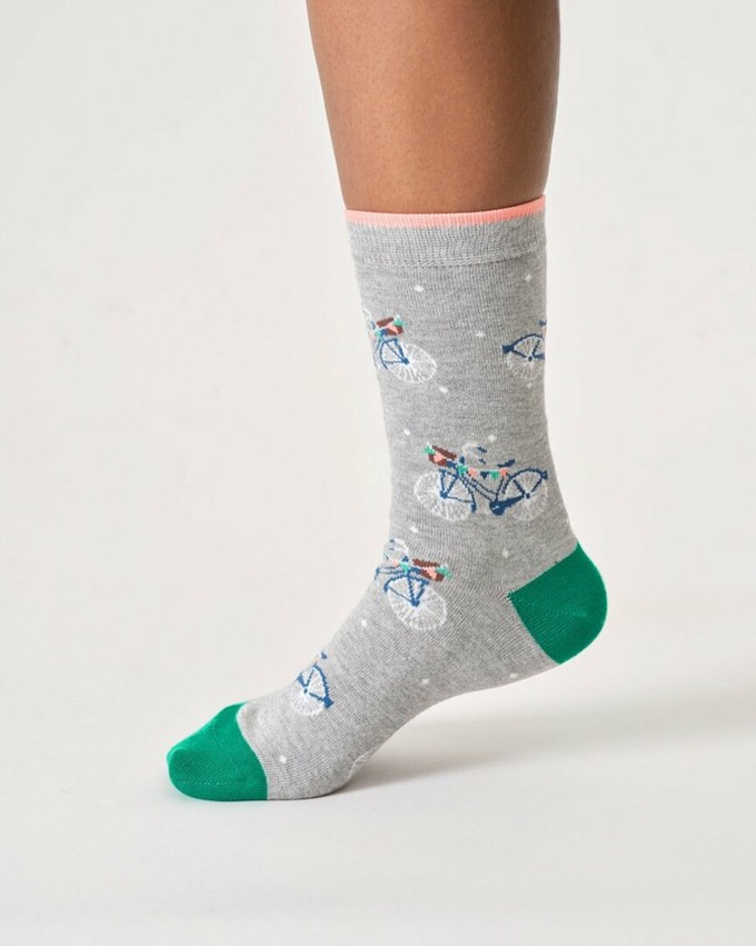 Bamboe dames sokken met fietsen – grey marl from Lotika