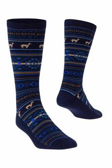 Apu Kuntur - alpaca sokken heren jacquard - marine royal via Lotika