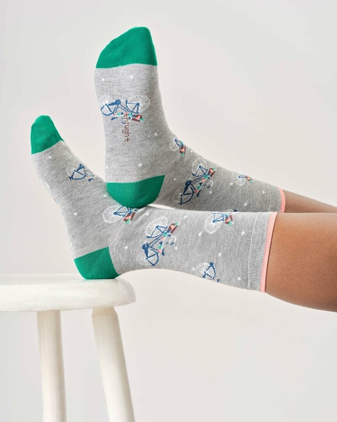 Bamboe dames sokken met fietsen – grey marl from Lotika