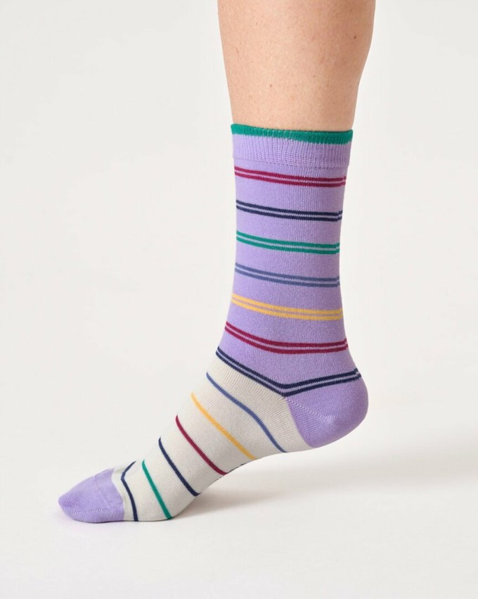 Gestreepte bamboe sokken dames – lavendel paars from Lotika