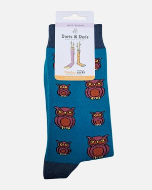 Doris & Dude bamboe damessokken met uilen turquoise from Lotika