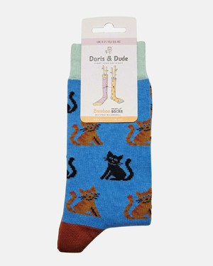 Doris & Dude bamboe damessokken met katten blauw from Lotika