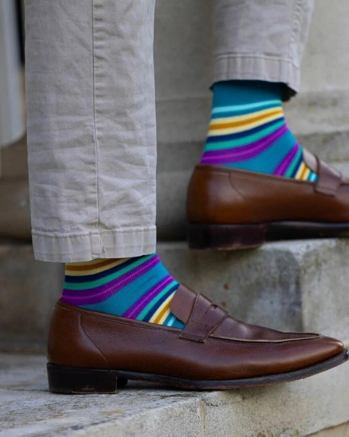 Gestreepte bamboe sokken heren - turquoise from Lotika