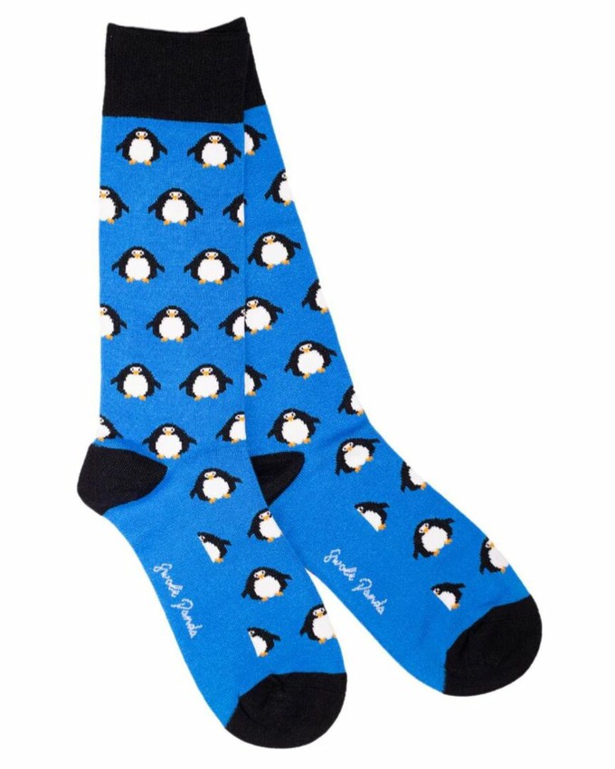 Swole Panda bamboe heren sokken pinguïn - blauw from Lotika