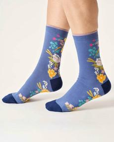 Dames sokken bio-katoen climbing floral - denim blue via Lotika