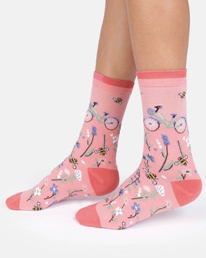 Thought katoenen damessokken met fiets cherry blossom pink from Lotika
