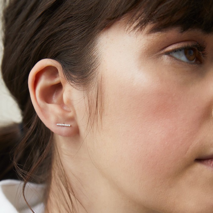 Single PavÃ© Diamonds Long Bar Stud from Mejuri