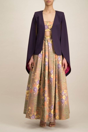 PURPLE GABARDINE CAPE JACKET from MONIQUE SINGH