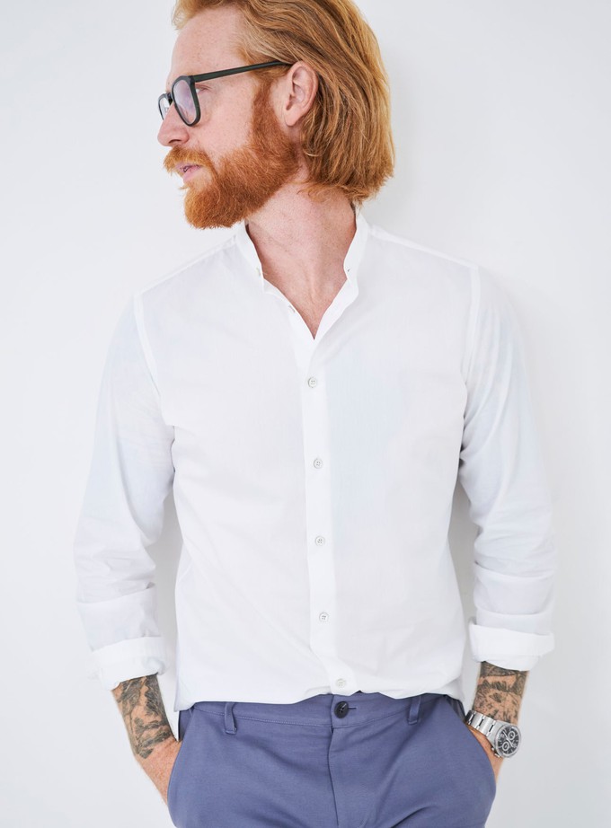 Regenerative Cotton Poplin White Nehru Shirt from Neem London