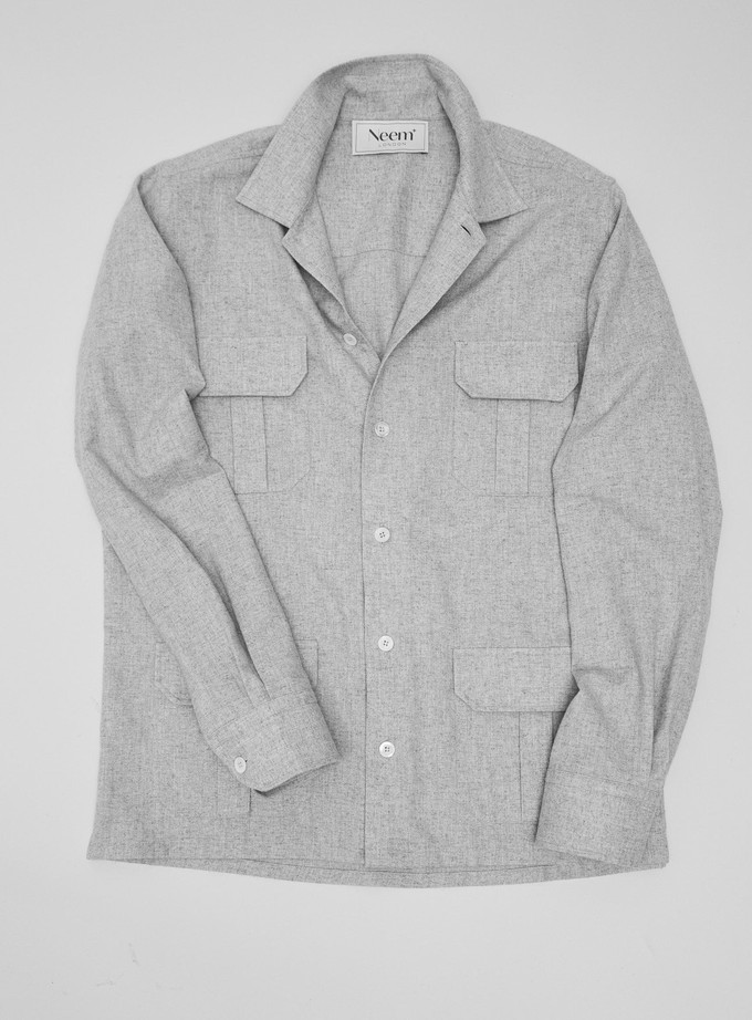 Recycled Italian Light Grey Flannel Over-Shirt from Neem London