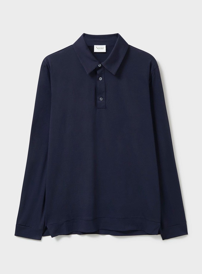 ZQ Merino Wool Jersey Navy Long Sleeve Polo from Neem London