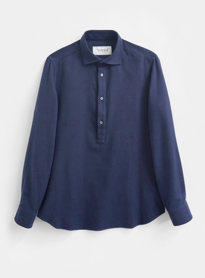 Recycled Italian Flannel Navy Popover Shirt from Neem London