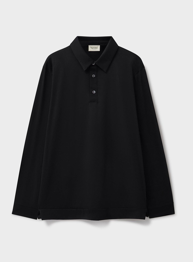 ZQ Merino Wool Jersey Black Long Sleeve Polo Shirt from Neem London