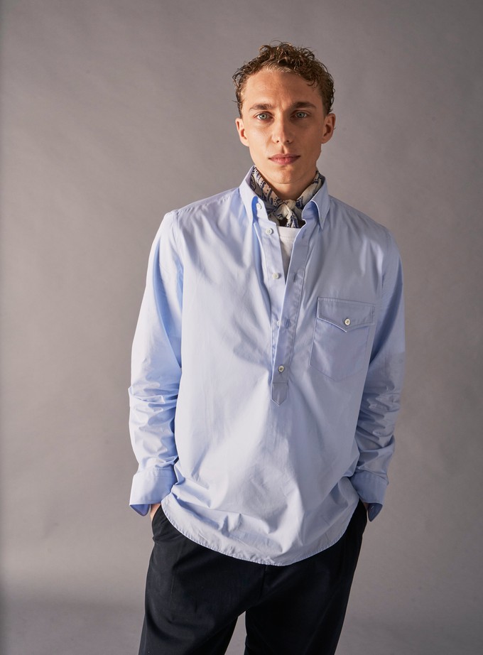 Regenerative Cotton Sky Modern Button-down Popover Shirt from Neem London
