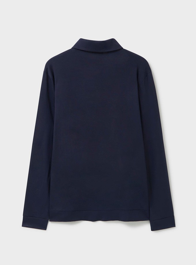ZQ Merino Wool Jersey Navy Long Sleeve Polo from Neem London