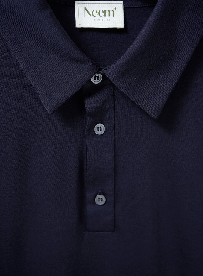 ZQ Merino Wool Jersey Navy Long Sleeve Polo from Neem London