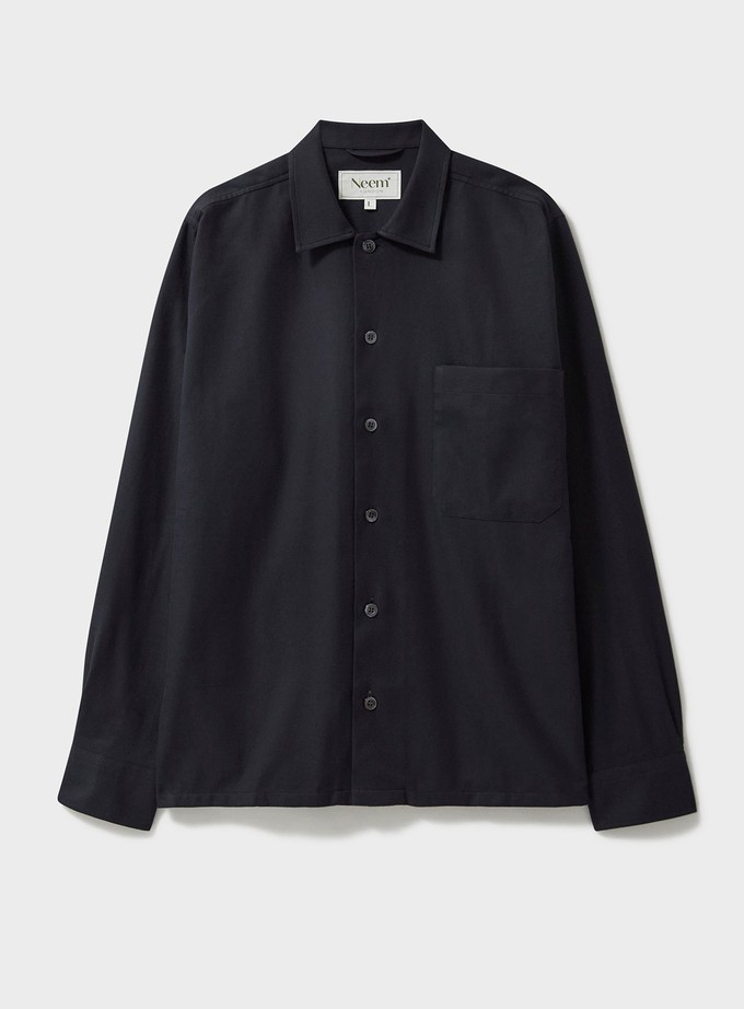 Regenerative Cotton Flannel Black Spitalfields Overshirt from Neem London