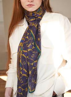 Biodegradable Italian Tencel Purple and Gold Paisley Flamboyant Scarf via Neem London