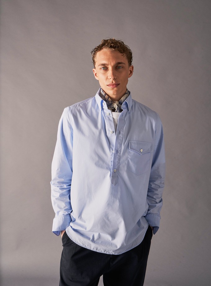 Regenerative Cotton Sky Modern Button-down Popover Shirt from Neem London