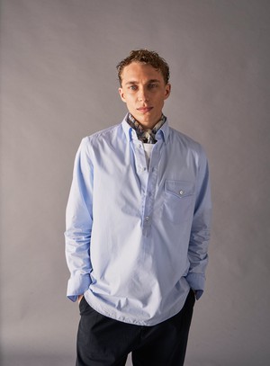 Regenerative Cotton Sky Modern Button-down Popover Shirt from Neem London