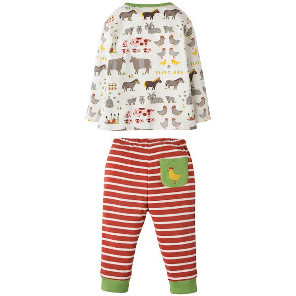 FRUGI Set met boerderijdierenshirt en streepjesbroek from Olifant en Muis