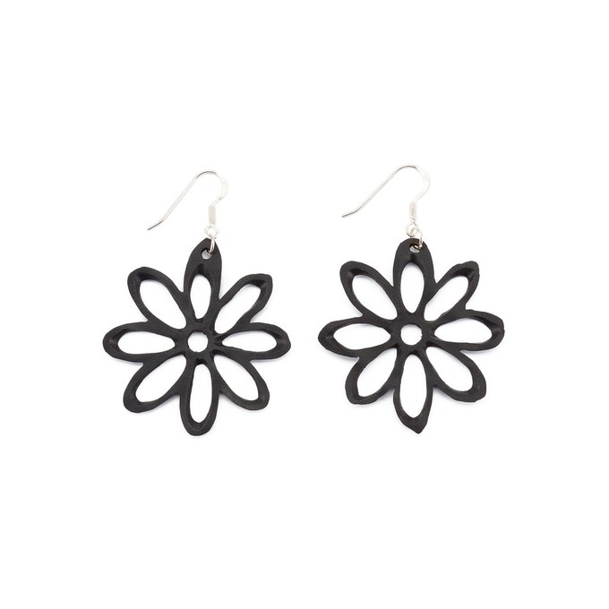 Dahlia Recycled Rubber Flower Earrings Eco-Friendly from Paguro Upcycle
