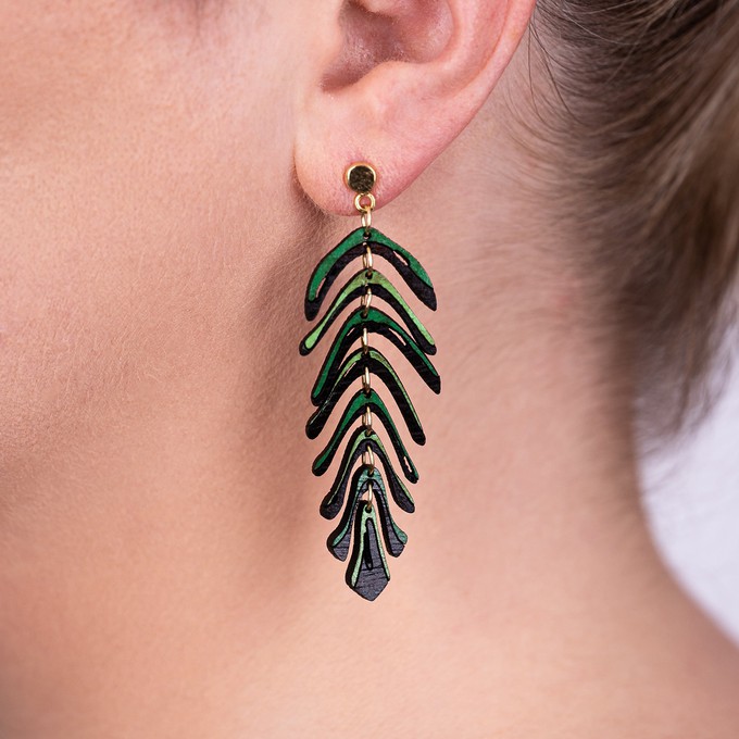 Areca Palm Leaf Reclaimed Rosewood Dangle Earrings from Paguro Upcycle