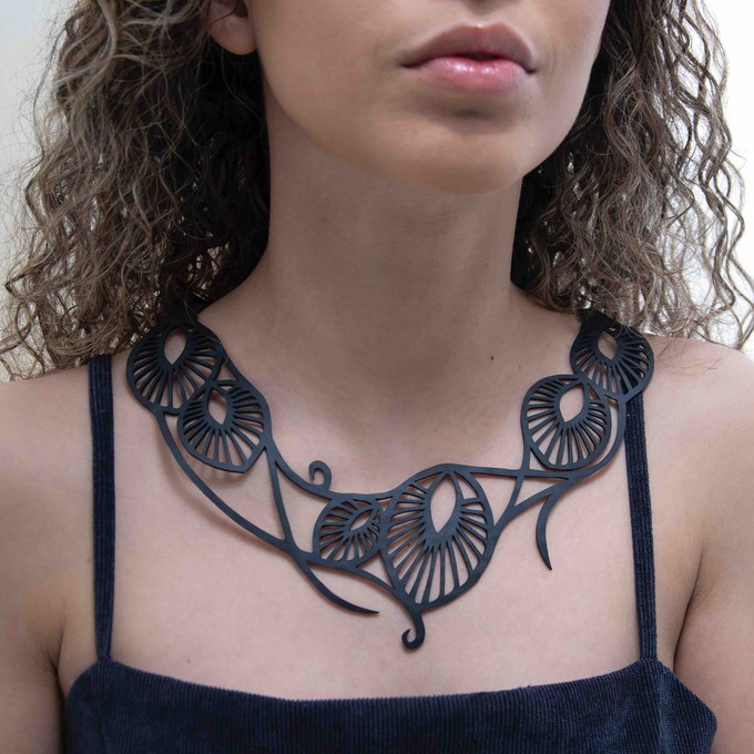 Leaf Art Nouveau Inner Tube Necklace from Paguro Upcycle