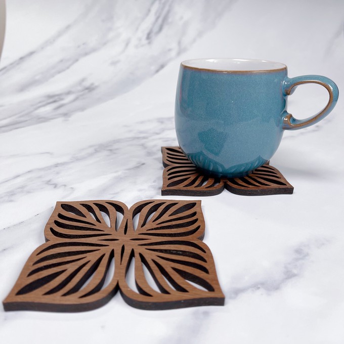 Botanical Upcycled Teak Wood Coasters - Set of 2 or 4 from Paguro Upcycle