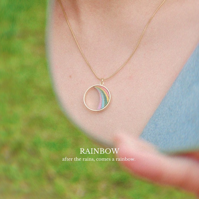 Rainbow Recycled Wood Gold Necklace from Paguro Upcycle
