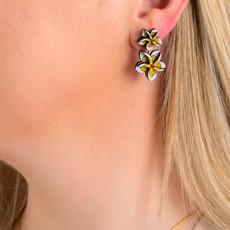Paguro Upcycle Reclaimed Wood Earrings - Yellow Floral Kamboja Frangipani via Paguro Upcycle