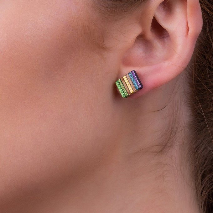 Square Recycled Skateboard Wood Stud Earrings from Paguro Upcycle