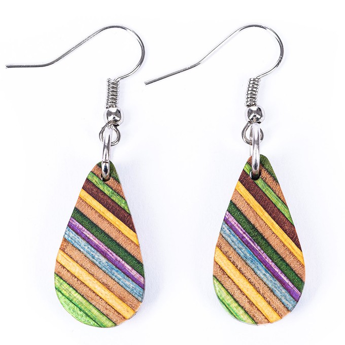 Teardrop Elegant Recycled Skateboard Dangle Earrings from Paguro Upcycle