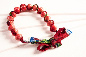 Paper bead necklace with African fabric ribbon "Songky Cloth" from PEARLS OF AFRICA
