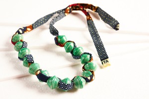Paper bead necklace with African fabric ribbon "Songky Cloth" from PEARLS OF AFRICA