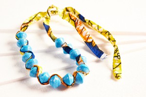 Paper bead necklace with African fabric ribbon "Songky Cloth" from PEARLS OF AFRICA