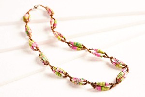 Short necklace with elongated paper beads in bundles "Senta" from PEARLS OF AFRICA