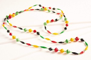 Long reggae necklace made of paper beads from PEARLS OF AFRICA