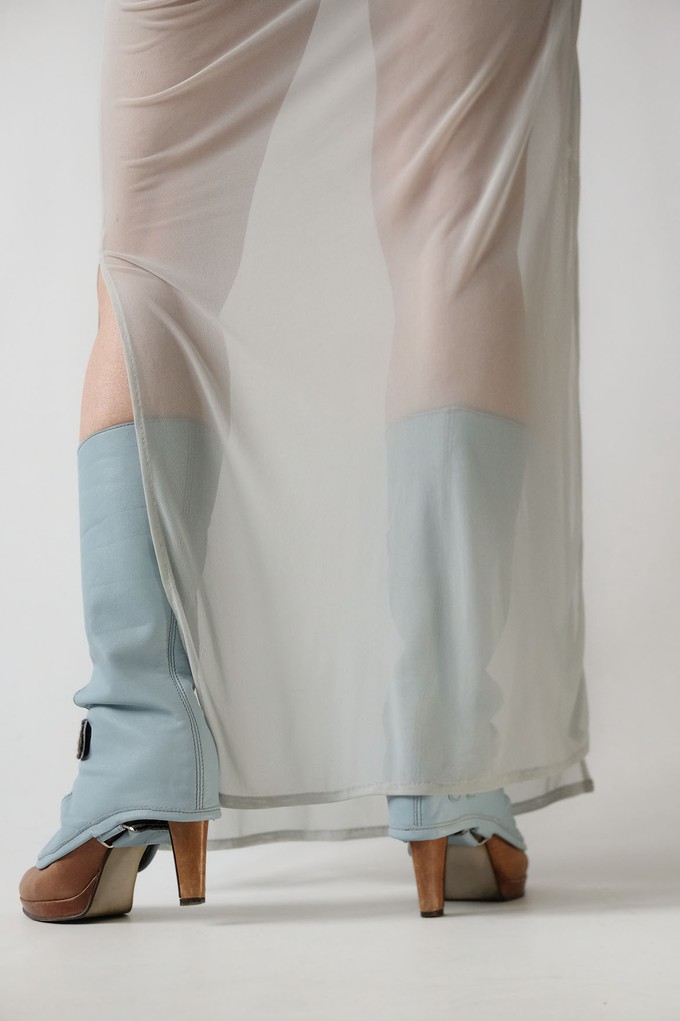 Claudia Medium-High Gaiters Baby Blue Leather from Pepavana