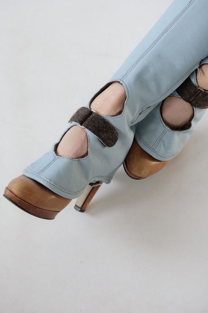 Claudia Medium-High Gaiters Baby Blue Leather from Pepavana