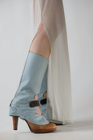 Claudia Medium-High Gaiters Baby Blue Leather from Pepavana