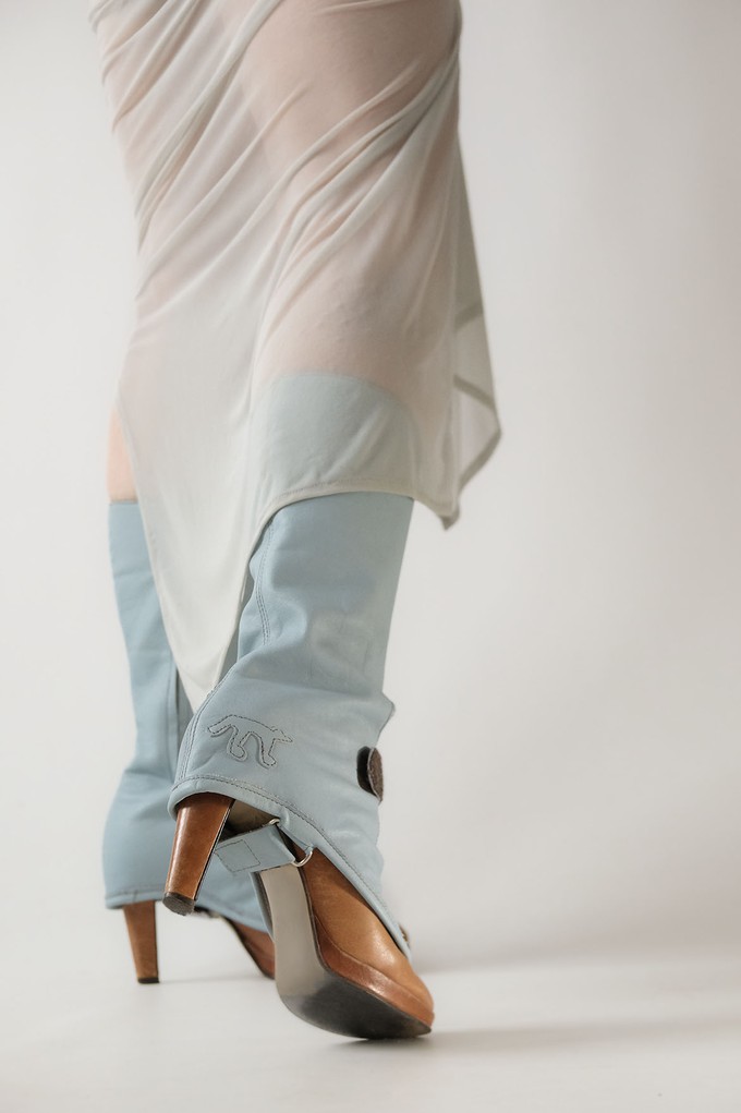 Claudia Medium-High Gaiters Baby Blue Leather from Pepavana